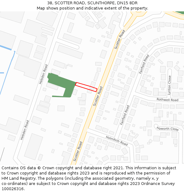 38, SCOTTER ROAD, SCUNTHORPE, DN15 8DR: Location map and indicative extent of plot