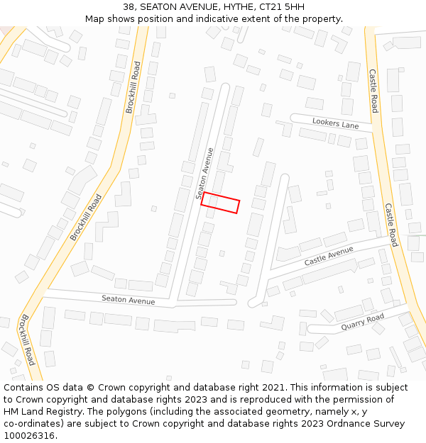 38, SEATON AVENUE, HYTHE, CT21 5HH: Location map and indicative extent of plot