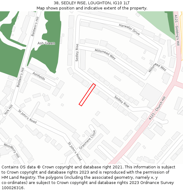 38, SEDLEY RISE, LOUGHTON, IG10 1LT: Location map and indicative extent of plot