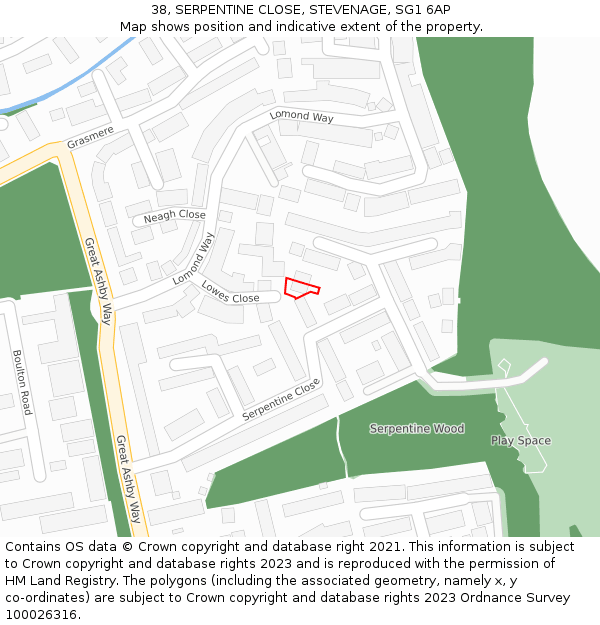 38, SERPENTINE CLOSE, STEVENAGE, SG1 6AP: Location map and indicative extent of plot
