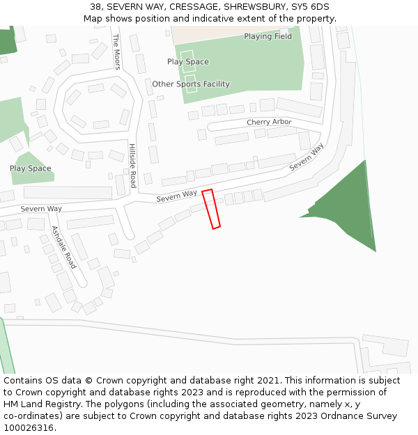 38, SEVERN WAY, CRESSAGE, SHREWSBURY, SY5 6DS: Location map and indicative extent of plot