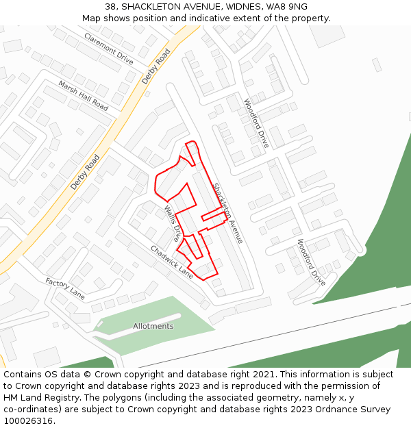 38, SHACKLETON AVENUE, WIDNES, WA8 9NG: Location map and indicative extent of plot