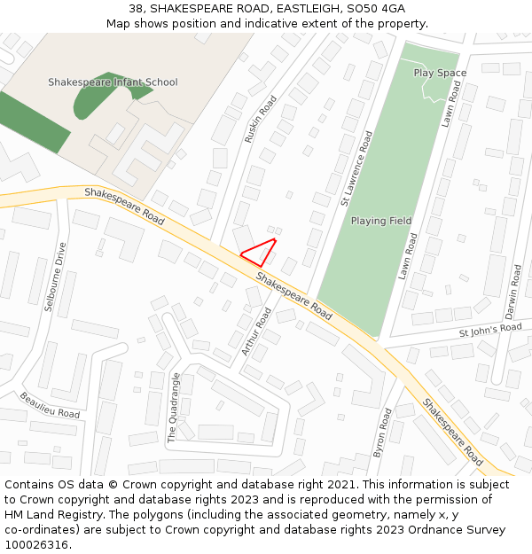 38, SHAKESPEARE ROAD, EASTLEIGH, SO50 4GA: Location map and indicative extent of plot