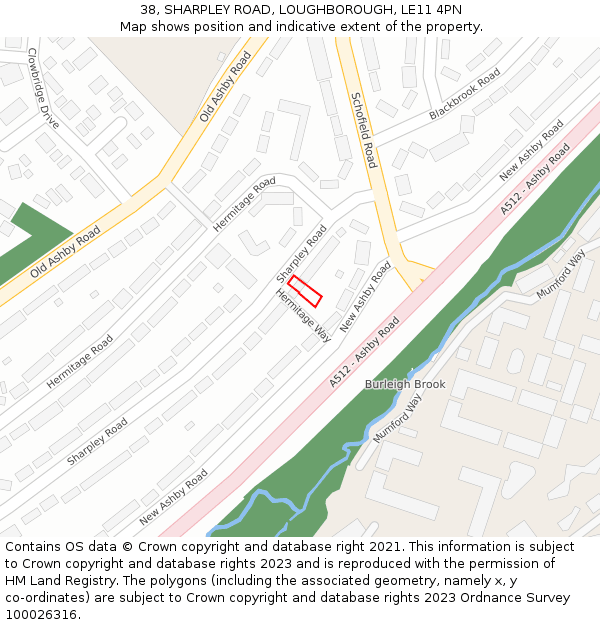 38, SHARPLEY ROAD, LOUGHBOROUGH, LE11 4PN: Location map and indicative extent of plot