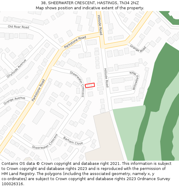 38, SHEERWATER CRESCENT, HASTINGS, TN34 2NZ: Location map and indicative extent of plot