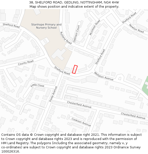 38, SHELFORD ROAD, GEDLING, NOTTINGHAM, NG4 4HW: Location map and indicative extent of plot