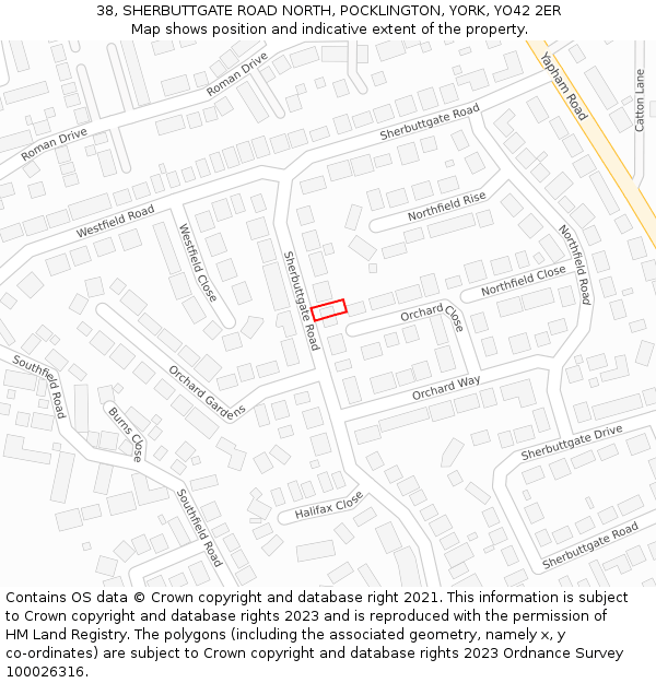 38, SHERBUTTGATE ROAD NORTH, POCKLINGTON, YORK, YO42 2ER: Location map and indicative extent of plot