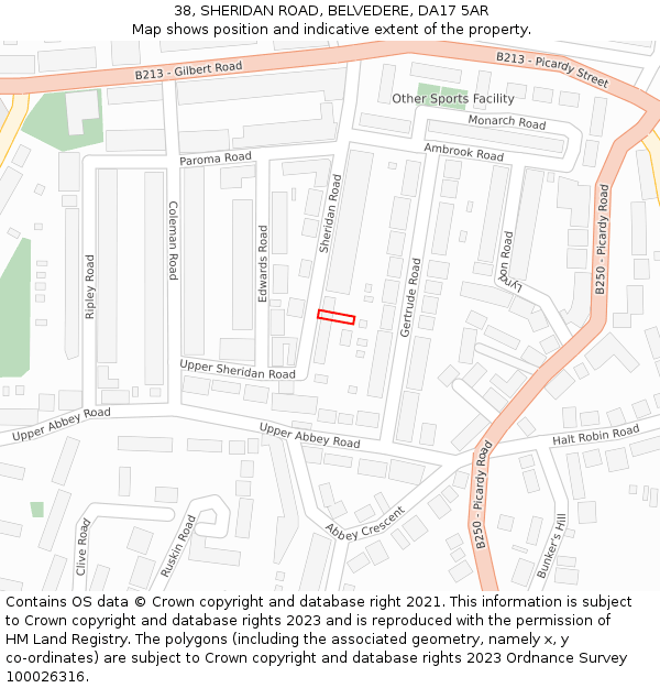 38, SHERIDAN ROAD, BELVEDERE, DA17 5AR: Location map and indicative extent of plot