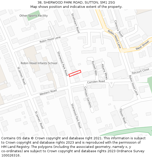 38, SHERWOOD PARK ROAD, SUTTON, SM1 2SG: Location map and indicative extent of plot