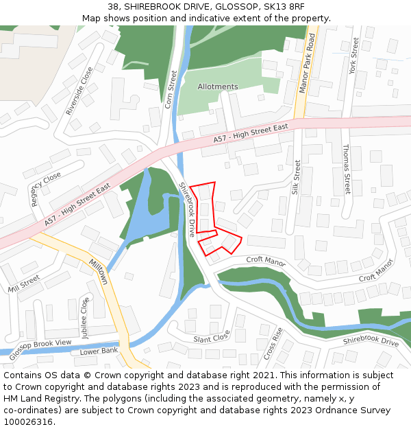 38, SHIREBROOK DRIVE, GLOSSOP, SK13 8RF: Location map and indicative extent of plot