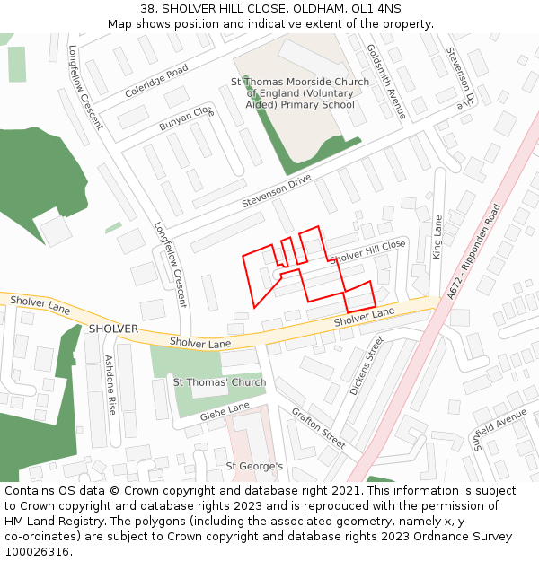 38, SHOLVER HILL CLOSE, OLDHAM, OL1 4NS: Location map and indicative extent of plot
