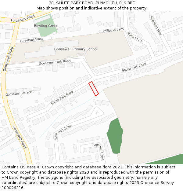 38, SHUTE PARK ROAD, PLYMOUTH, PL9 8RE: Location map and indicative extent of plot