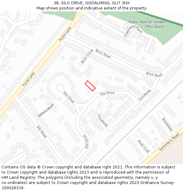 38, SILO DRIVE, GODALMING, GU7 3NX: Location map and indicative extent of plot