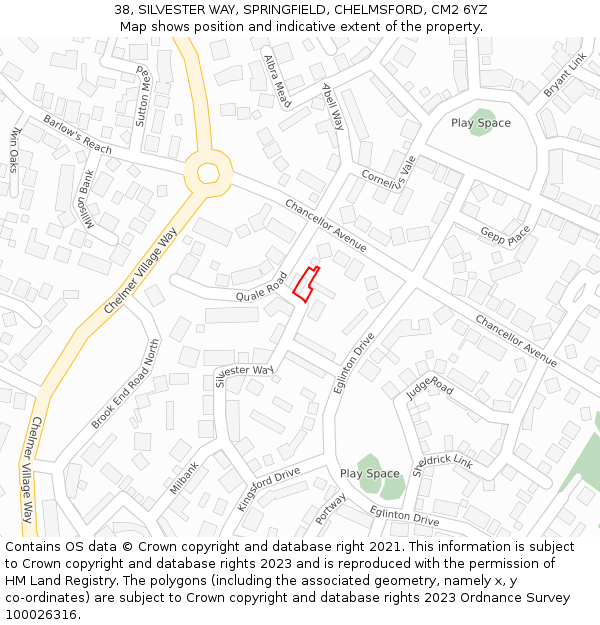 38, SILVESTER WAY, SPRINGFIELD, CHELMSFORD, CM2 6YZ: Location map and indicative extent of plot