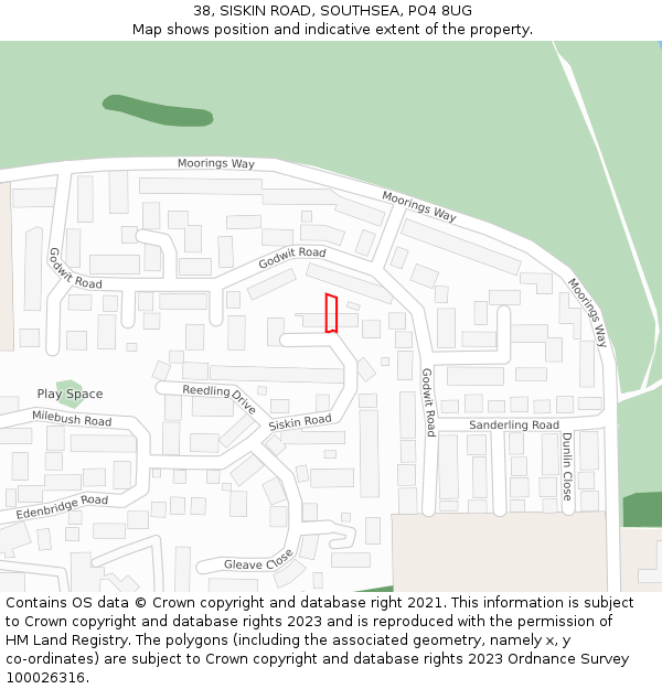 38, SISKIN ROAD, SOUTHSEA, PO4 8UG: Location map and indicative extent of plot