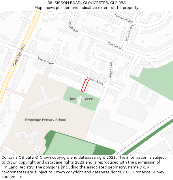 38, SISSON ROAD, GLOUCESTER, GL2 0RA: Location map and indicative extent of plot