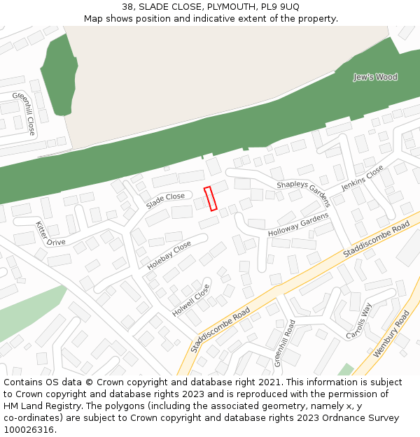 38, SLADE CLOSE, PLYMOUTH, PL9 9UQ: Location map and indicative extent of plot
