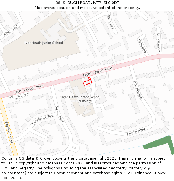 38, SLOUGH ROAD, IVER, SL0 0DT: Location map and indicative extent of plot