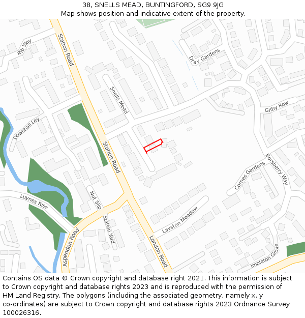 38, SNELLS MEAD, BUNTINGFORD, SG9 9JG: Location map and indicative extent of plot