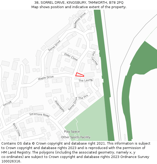 38, SORREL DRIVE, KINGSBURY, TAMWORTH, B78 2PQ: Location map and indicative extent of plot