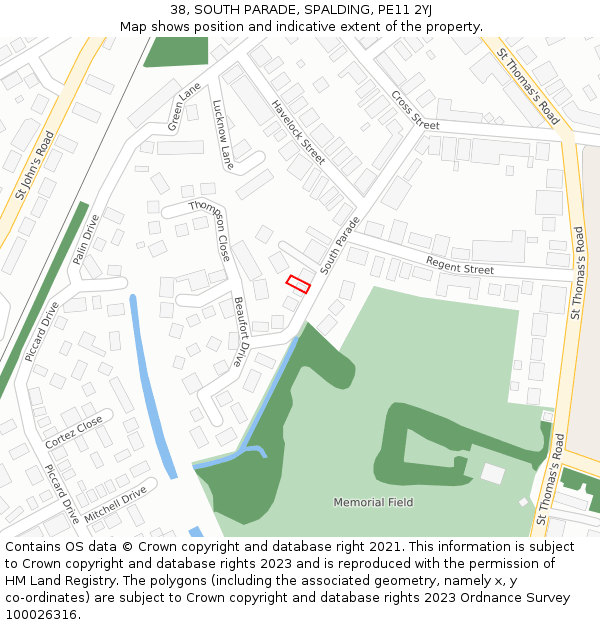 38, SOUTH PARADE, SPALDING, PE11 2YJ: Location map and indicative extent of plot