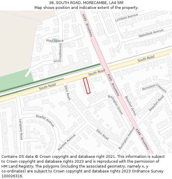 38, SOUTH ROAD, MORECAMBE, LA4 5RF: Location map and indicative extent of plot