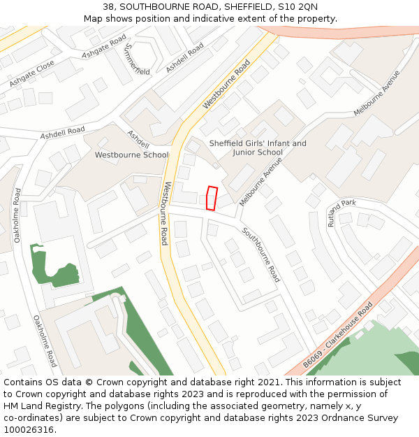 38, SOUTHBOURNE ROAD, SHEFFIELD, S10 2QN: Location map and indicative extent of plot