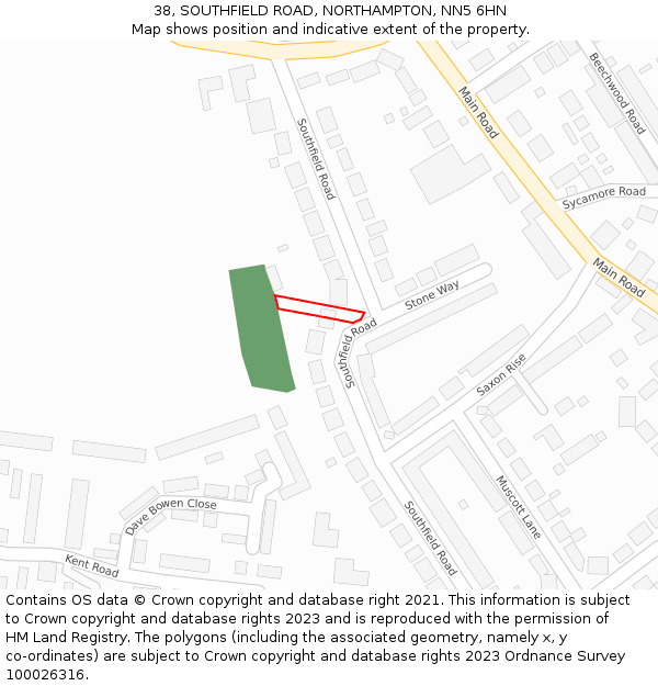 38, SOUTHFIELD ROAD, NORTHAMPTON, NN5 6HN: Location map and indicative extent of plot