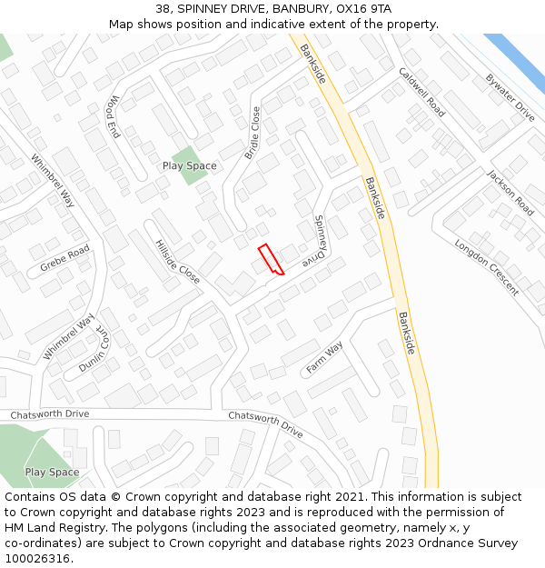 38, SPINNEY DRIVE, BANBURY, OX16 9TA: Location map and indicative extent of plot