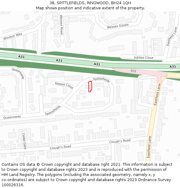 38, SPITTLEFIELDS, RINGWOOD, BH24 1QH: Location map and indicative extent of plot