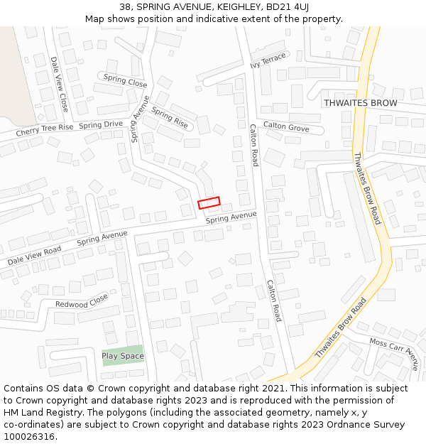 38, SPRING AVENUE, KEIGHLEY, BD21 4UJ: Location map and indicative extent of plot