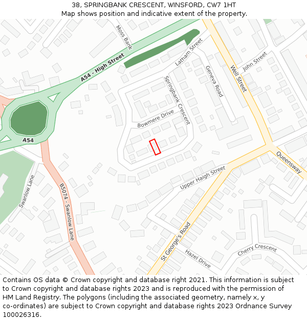 38, SPRINGBANK CRESCENT, WINSFORD, CW7 1HT: Location map and indicative extent of plot