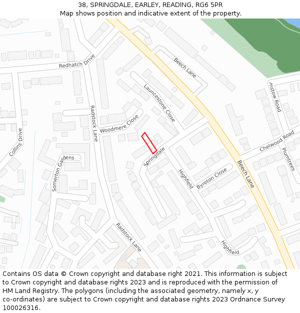 38, SPRINGDALE, EARLEY, READING, RG6 5PR: Location map and indicative extent of plot