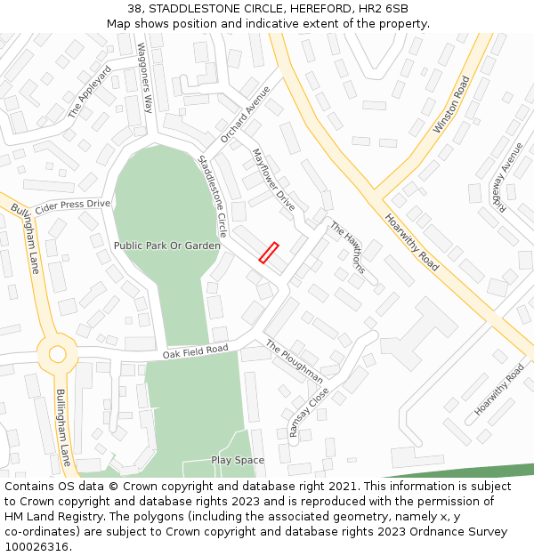 38, STADDLESTONE CIRCLE, HEREFORD, HR2 6SB: Location map and indicative extent of plot