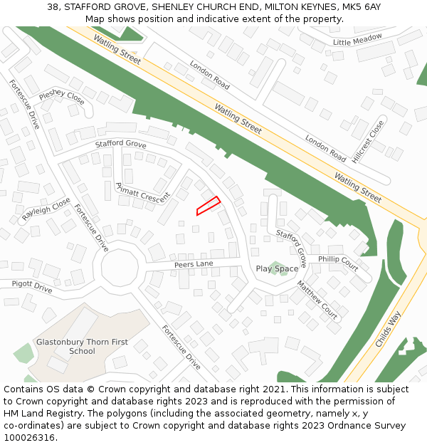 38, STAFFORD GROVE, SHENLEY CHURCH END, MILTON KEYNES, MK5 6AY: Location map and indicative extent of plot