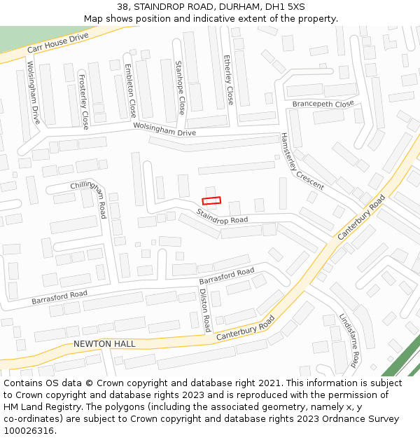 38, STAINDROP ROAD, DURHAM, DH1 5XS: Location map and indicative extent of plot