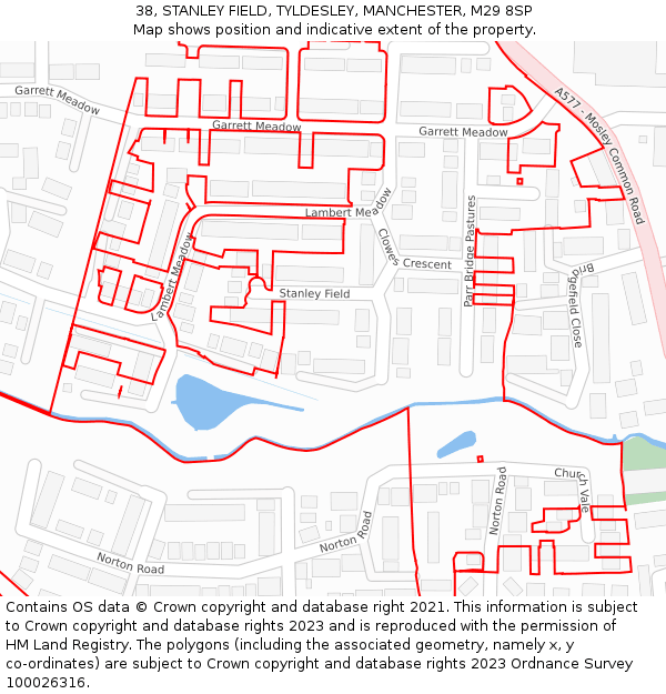 38, STANLEY FIELD, TYLDESLEY, MANCHESTER, M29 8SP: Location map and indicative extent of plot