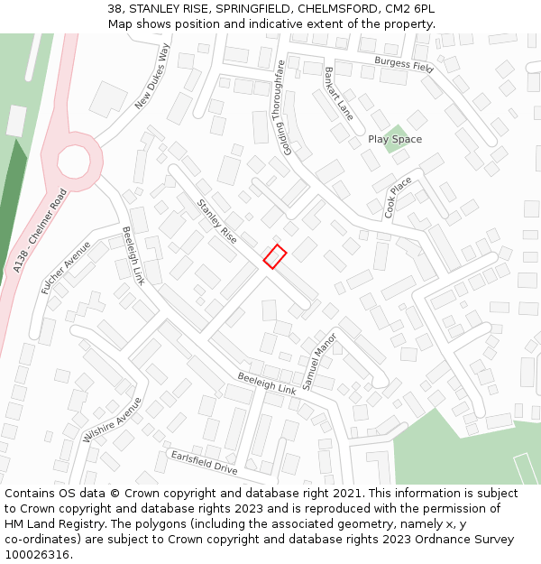 38, STANLEY RISE, SPRINGFIELD, CHELMSFORD, CM2 6PL: Location map and indicative extent of plot