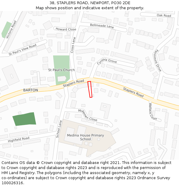 38, STAPLERS ROAD, NEWPORT, PO30 2DE: Location map and indicative extent of plot
