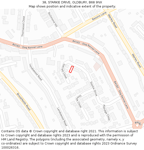 38, STARKIE DRIVE, OLDBURY, B68 9NX: Location map and indicative extent of plot