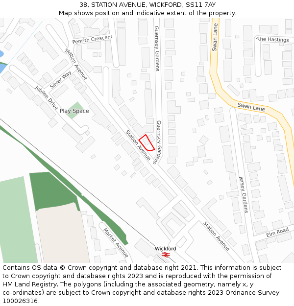 38, STATION AVENUE, WICKFORD, SS11 7AY: Location map and indicative extent of plot
