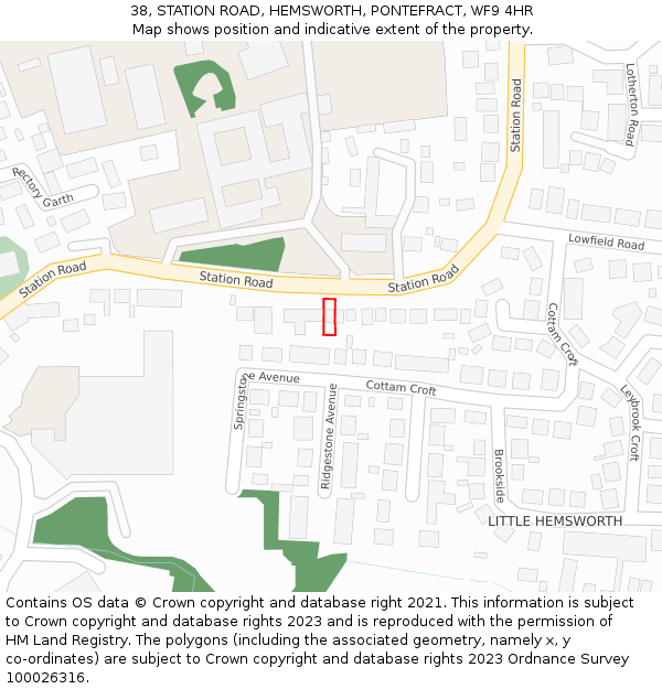 38, STATION ROAD, HEMSWORTH, PONTEFRACT, WF9 4HR: Location map and indicative extent of plot