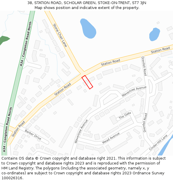 38, STATION ROAD, SCHOLAR GREEN, STOKE-ON-TRENT, ST7 3JN: Location map and indicative extent of plot