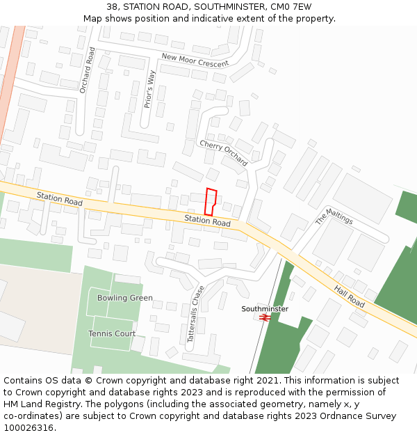 38, STATION ROAD, SOUTHMINSTER, CM0 7EW: Location map and indicative extent of plot