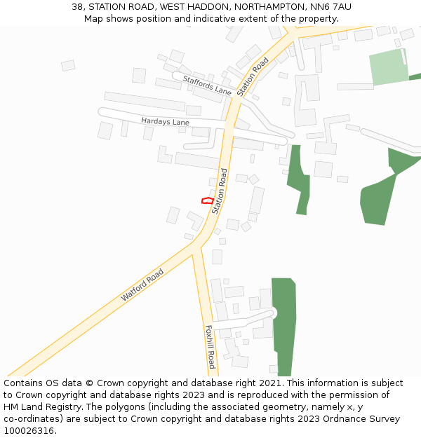 38, STATION ROAD, WEST HADDON, NORTHAMPTON, NN6 7AU: Location map and indicative extent of plot