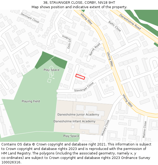 38, STAVANGER CLOSE, CORBY, NN18 9HT: Location map and indicative extent of plot