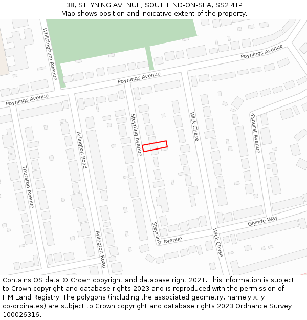 38, STEYNING AVENUE, SOUTHEND-ON-SEA, SS2 4TP: Location map and indicative extent of plot