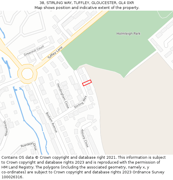 38, STIRLING WAY, TUFFLEY, GLOUCESTER, GL4 0XR: Location map and indicative extent of plot