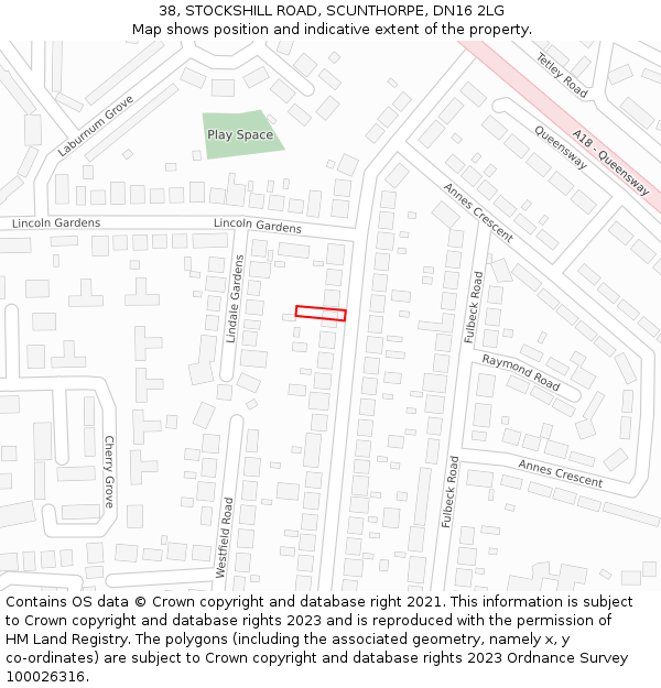 38, STOCKSHILL ROAD, SCUNTHORPE, DN16 2LG: Location map and indicative extent of plot