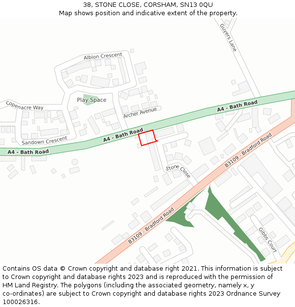 38, STONE CLOSE, CORSHAM, SN13 0QU: Location map and indicative extent of plot